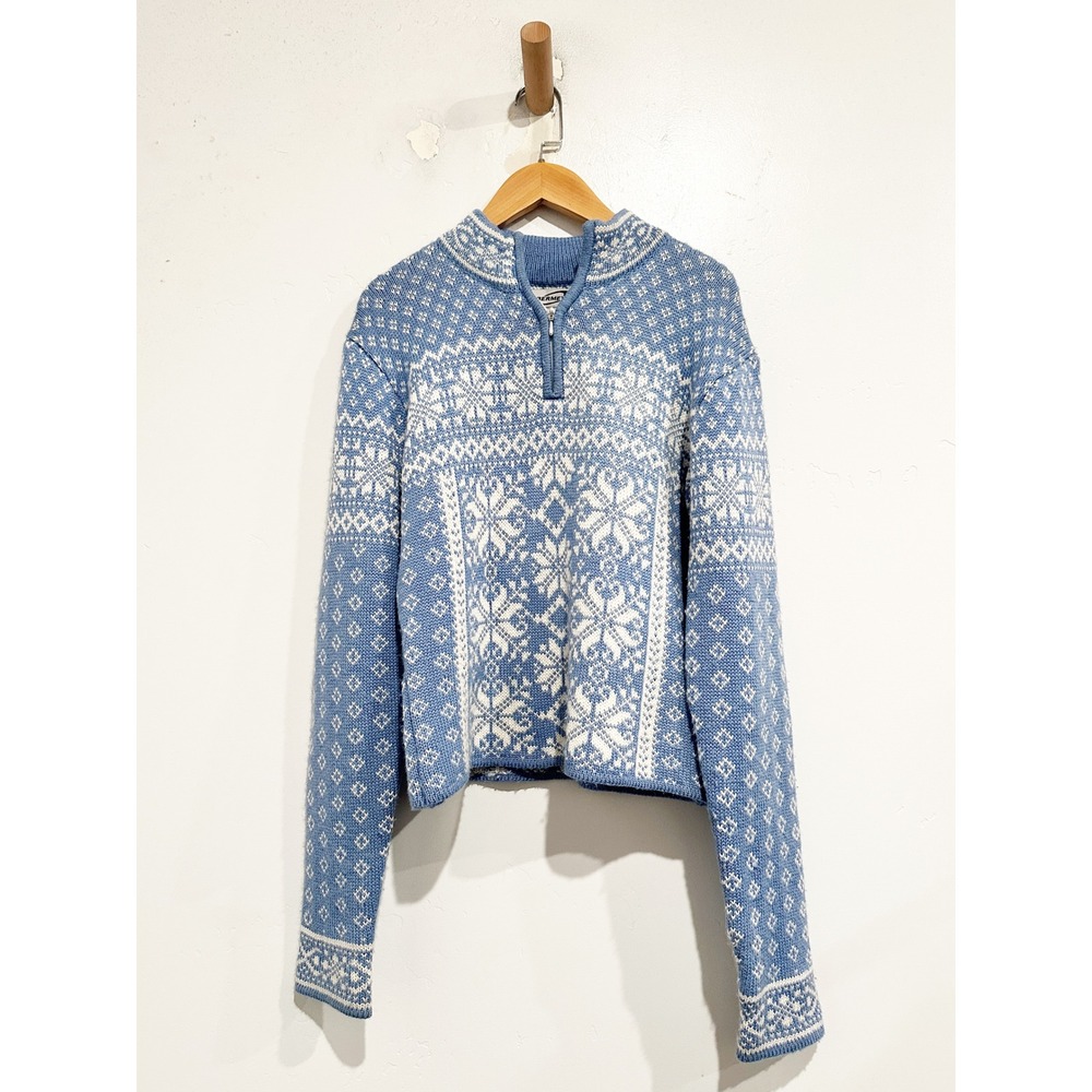 Obermeyer Vintage Blue Snowflake Wool Blend Sweater Size Medium